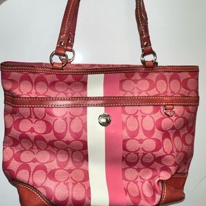 Pink/White Coach Tote with matching wallet
